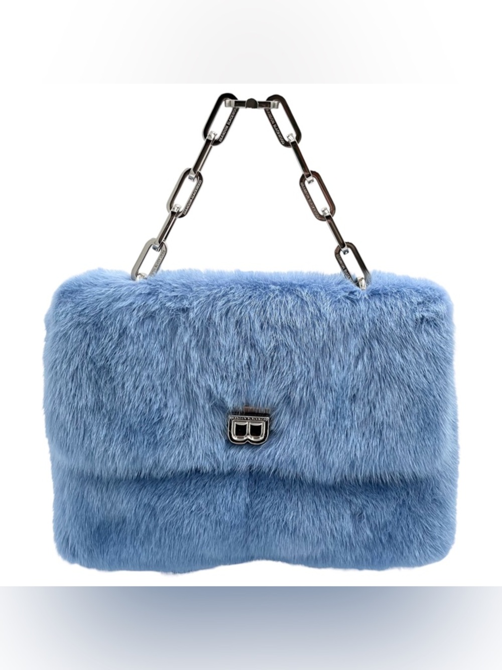 Brandon Blackwood Lisa Blue Mink Fur Shoulder Bag Silver Hardware